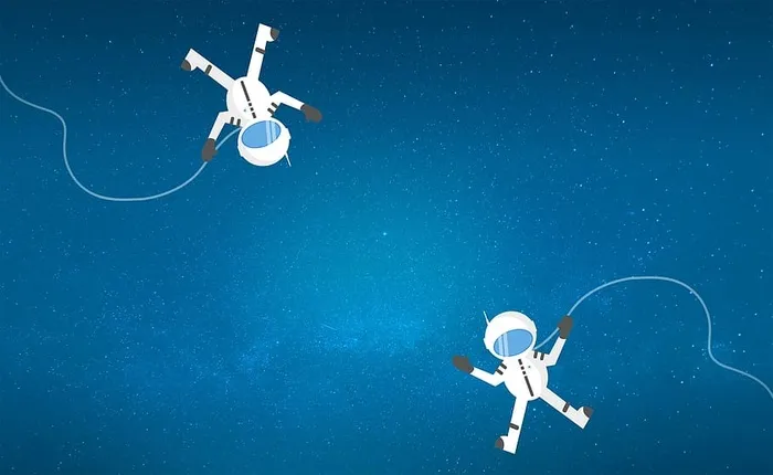 两名卡通宇航员在太空漂流和迷路——与Copyspace