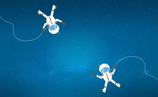 两名卡通宇航员在太空漂流和迷路——与Copyspace