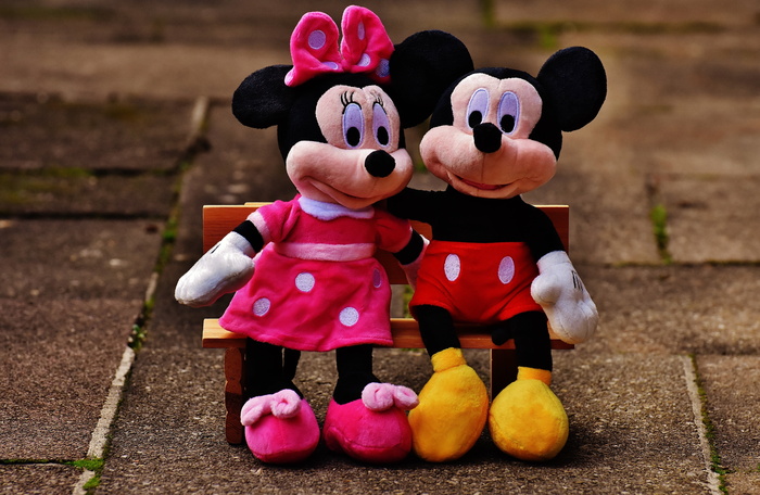 迪士尼minnie，&，米老鼠，毛绒，玩具，坐，长椅，迪士尼