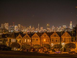 美国旧金山，夜景，长曝光，摄影，彩绘女士，城市景观，城市
