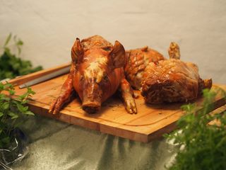 仔猪、烤、缓冲、公司、庆典、派对食品、食品、膳食