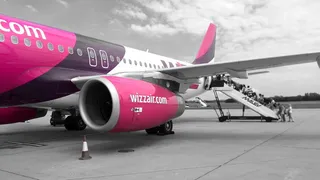 wizzair，飞行，机场，简单，粉色，便宜，运输方式，飞行器