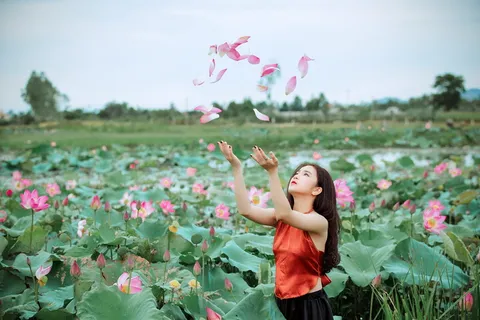 扔粉红色花瓣的女人 扔粉红色花瓣的女人