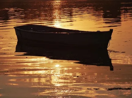 英国，克赖斯特彻奇港，湖泊，剪影，船，水，日落，倒影