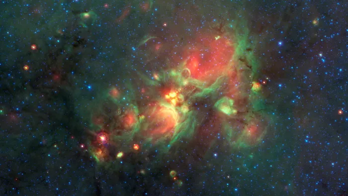 绿色、红色、星云、红色和蓝色、不规则云、银河系、大质量恒星形成