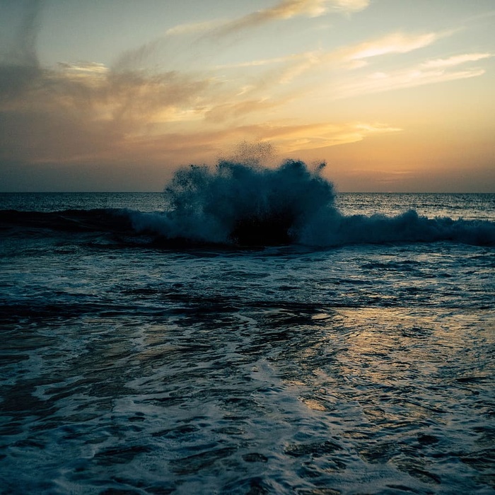 破碎，波浪，日落，太阳，天空，大海，水，海洋