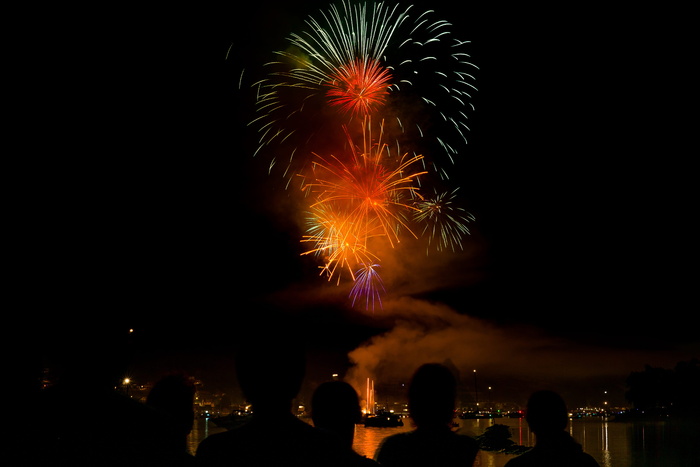 烟花，国庆节，瑞士，庆祝活动，五彩缤纷，爱国，湖泊，bielerseefest