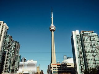 加拿大、多伦多、蓝天、cn塔、安大略、市中心、天际线、建筑