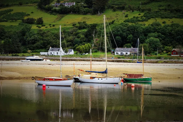 英国，阿伦岛，格林，苏格兰，船，颜色，河流，水