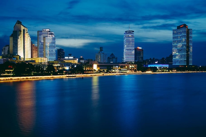 黄昏，天空，蓝色，宁波，夏天，凉爽，建筑外观，建筑