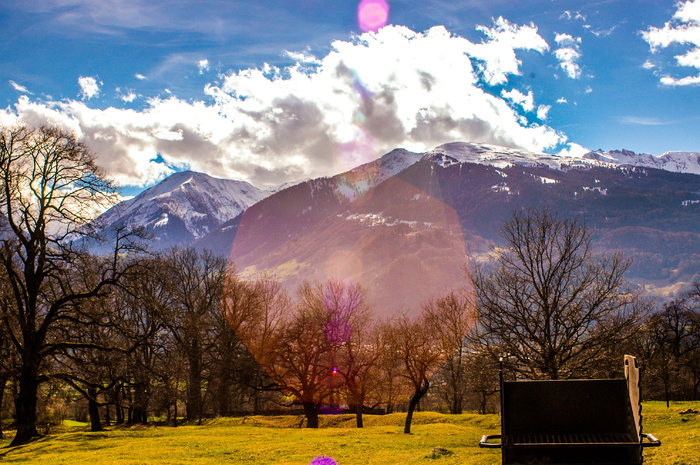 风景摄影，光秃秃的，树，山，枯萎的，近的，照片，云