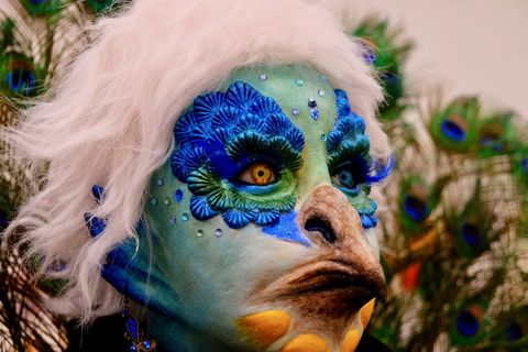 面具，怪物，眼睛，彩色，疯狂，特写，羽毛，多色