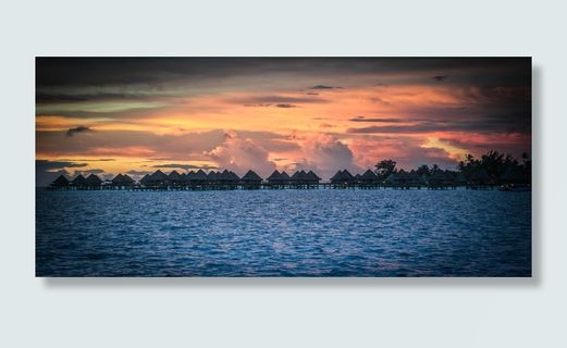 棕色、木质、小屋、车身、水、波拉波拉、日落、法属波利尼西亚