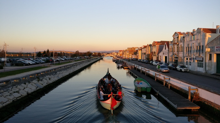 aveiro，葡萄牙威尼斯，ria，日落，莫里塞罗，船，葡萄牙，水