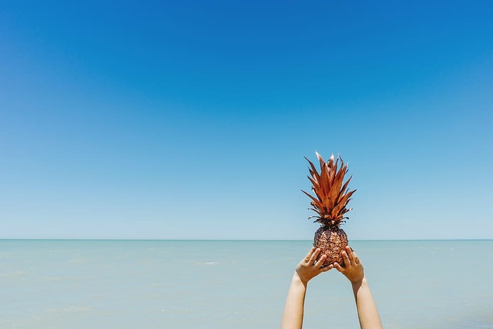 海滩，水果，手，自然，海洋，户外，菠萝，大海