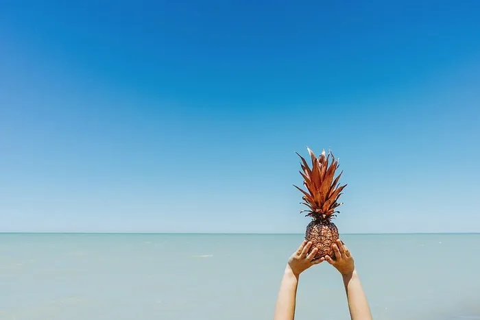 海滩，水果，手，自然，海洋，户外，菠萝，大海