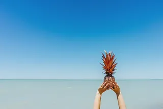 海滩，水果，手，自然，海洋，户外，菠萝，大海