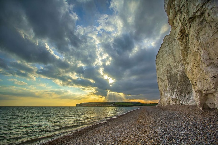 米色，岩石，海岸，灰色，云，七姐妹，暗礁，海洋