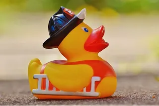 选择性，聚焦摄影，黄色，红色，鸭子雕像，橡皮鸭，浴鸭，火