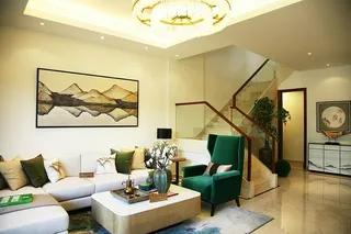 白色、分段式、沙发、靠边、楼梯、房地产、样板间、海南