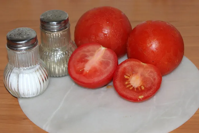 番茄、盐、胡椒、Frisch、健康、食品、盐瓶、盐调味品