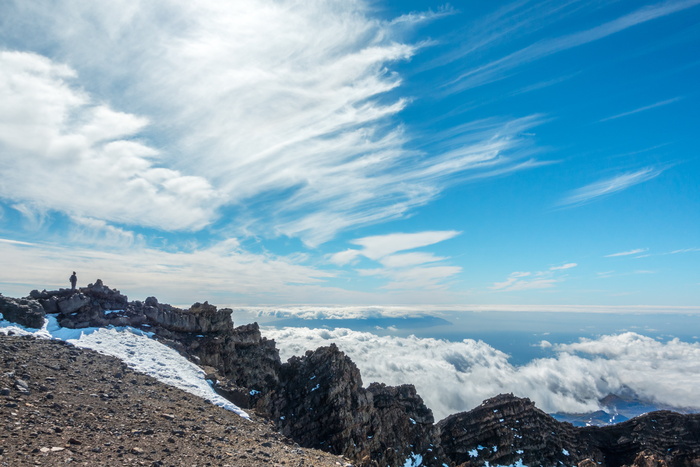 云，风景，山，山峰，人，岩石，岩石，岩石