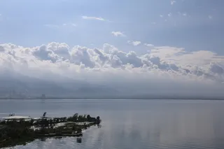 云海，棕色，木制，船，码头，多云，天，云