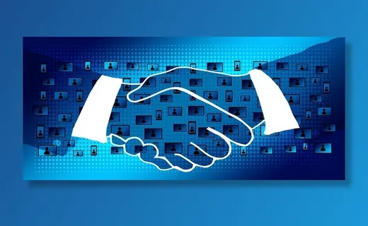 第二，人类，手插图，区块链，握手，握手，合同，数据