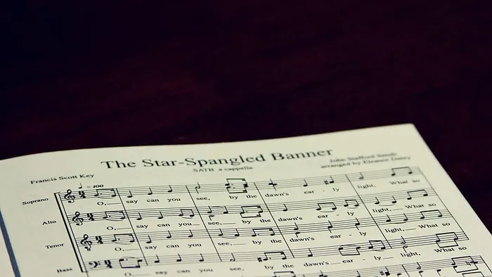 音符、国歌、音符、乐谱、星条旗、音乐、纸张、文化艺术和娱乐
