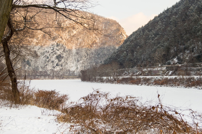 美国，哥伦比亚，新泽西州，kittatinny point游客中心，snowy，snow，宾夕法尼亚州，新泽西州，nature