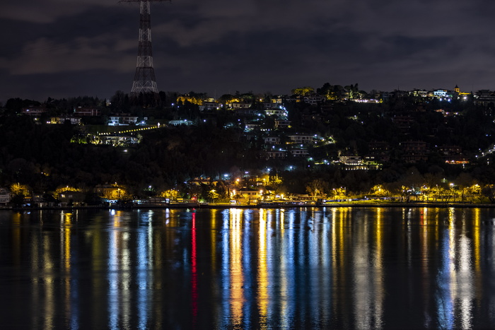 夜, 博斯普鲁斯海峡, 土耳其, 伊斯坦布尔, Arnavutkoy, 桥, 海, 反射