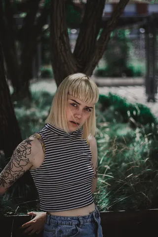 女人，站立，树，绿色，草，女性，肖像，博克