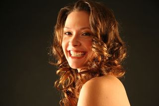 微笑，女人，卷发，金发，头发，肖像，诱惑，发型