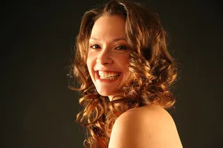 微笑，女人，卷发，金发，头发，肖像，诱惑，发型