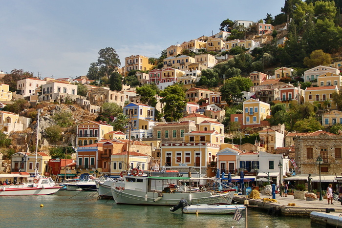 symi，希腊，城市，港口城市，岛屿，建筑，房屋，多彩