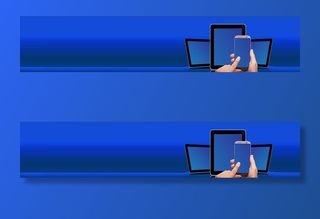 手持智能手机、电脑、智能手机、在线、数字、横幅、标题、数据的人