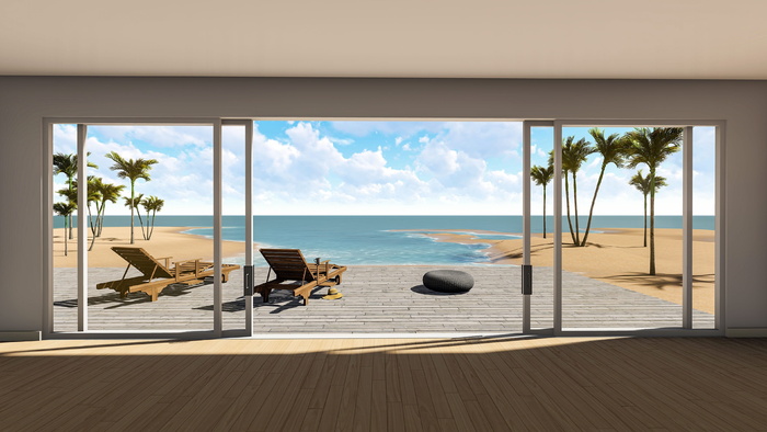 沙滩，海滩，放松，夏天，田园诗般的，房子，公寓，大海