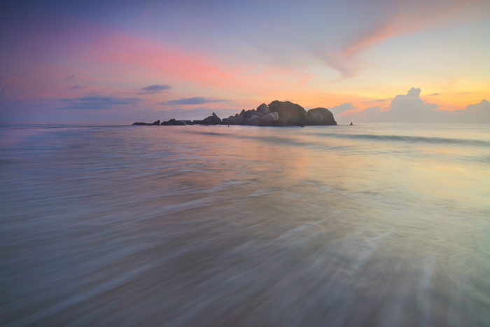 海滩，黎明，黄昏，地平线，风景，自然，海洋，岩石