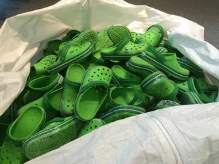 鞋，绿色，袋子，克罗克，瓦罐，儿童，儿童，绿色