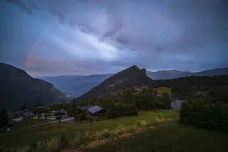 瑞士、查莫松、马耶斯之路、景观、自然、彩虹、树木、天空