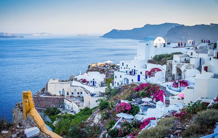 希腊圣托里尼，oia，希腊圣托里尼，日落，岛屿，海洋，旅游业