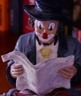 小丑，人物，阅读，五颜六色，装饰，坐着，小丑鼻子，报纸