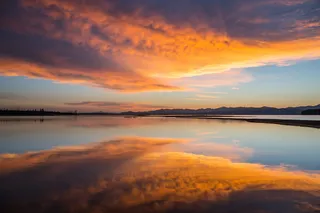 风景照片，身体，水，金色，小时，日出，黄石湖，天空