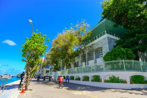 人们在灰色混凝土建筑和水体之间 人们在灰色混凝土建筑和水体之间