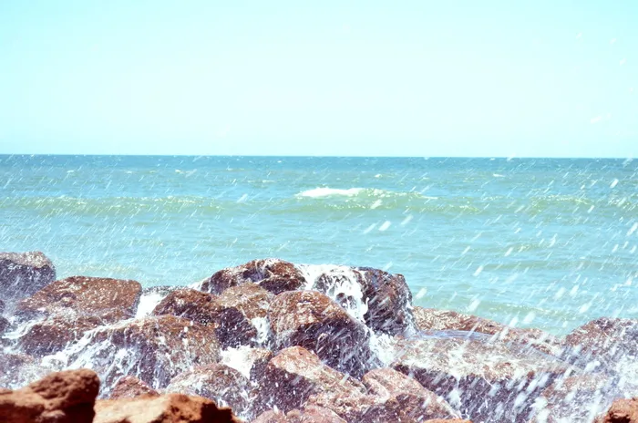 海，岩石，蓝色，海滩，微风，热量，水，天空