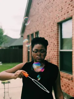 泡泡，泡泡，彩色，自然，外面，女孩，眼镜，真人