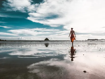 旅行，梦想，镜子，女人，天空，云朵，海洋，海洋