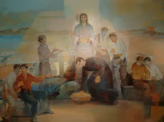 圣约翰·博斯科，耶稣，面包，人群，全长，女性，男性，成年人