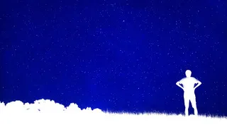 人物、站立、草、蓝色、天空插图、构图、构图、剪影