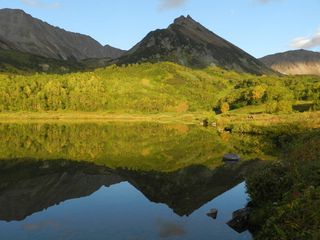 山, 湖, 森林, 秋季, 秋天的颜色, 云, 晚上, 反射